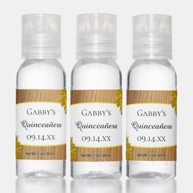 Rustic Barn Wood and Sunflowers Quinceañera Favor Hand Sanitizer (Set)