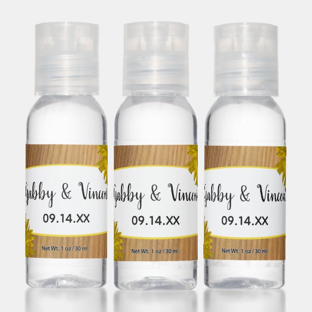 Rustic Barn Wood and Sunflowers Wedding Favor Hand Sanitizer (Set)