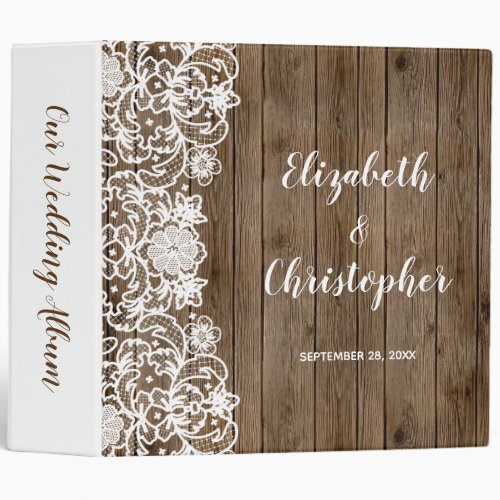 Rustic Barn Wood and White Lace Wedding Album 3 Ring Binder