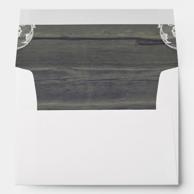 Rustic Barn Wood and White Lace Wedding Envelope (Back (Bottom))