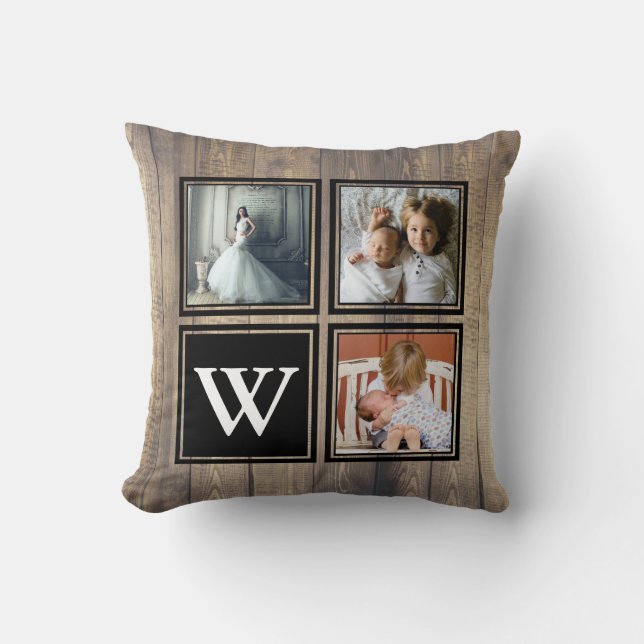 Rustic Barn Wood Antlers Family Photo Throw Pillow (Front)