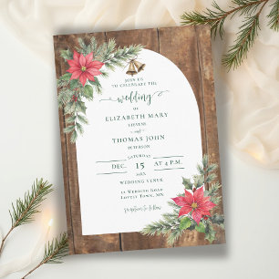 Rustic Barn Wood Arch Greenery Xmas Winter Wedding Invitation