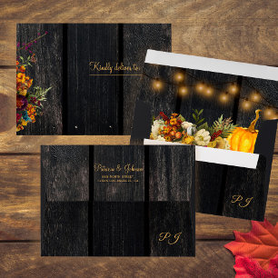 Rustic barn wood autumn fall floral return address envelope