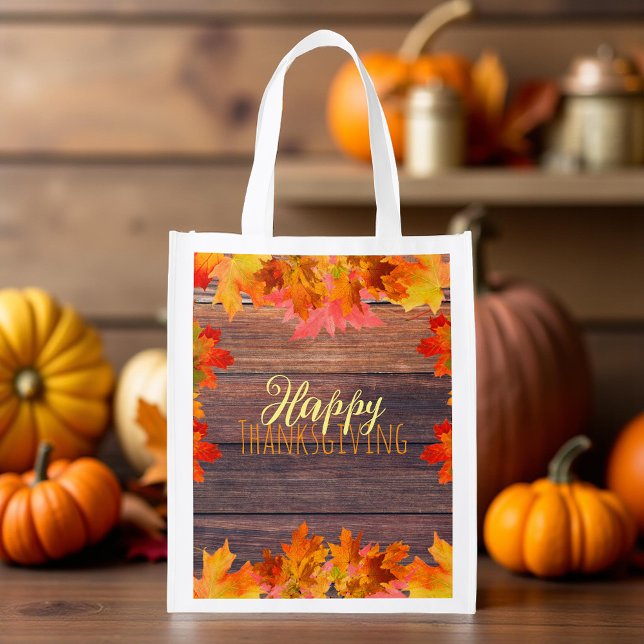 Rustic Barn Wood Autumn Leaves Thanksgiving Grocery Bag (Creator Uploaded)