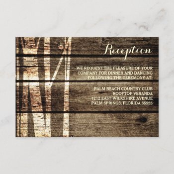 Rustic Barn Wood Birch Trees Winter Reception Card by ModernMatrimony at Zazzle