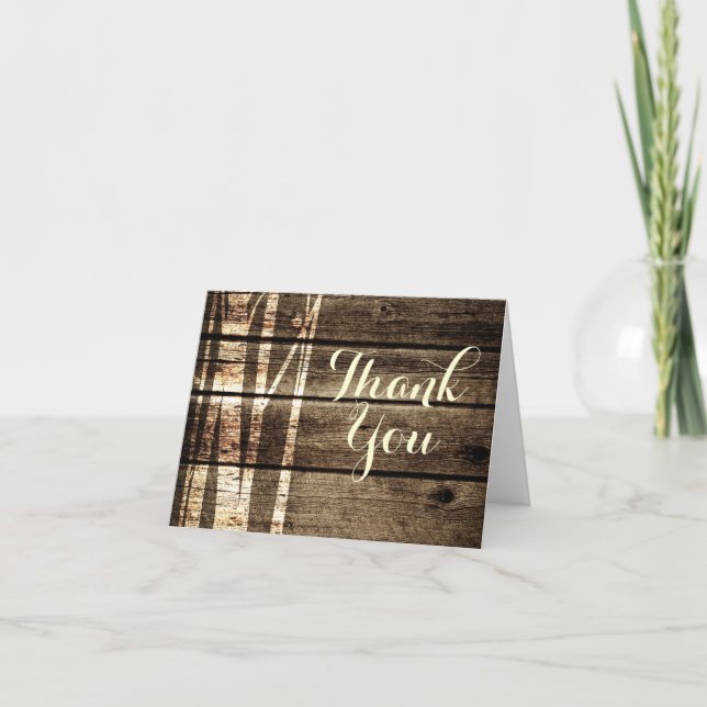 Rustic Barn Wood Birch Trees Winter Thank You Card (Front)