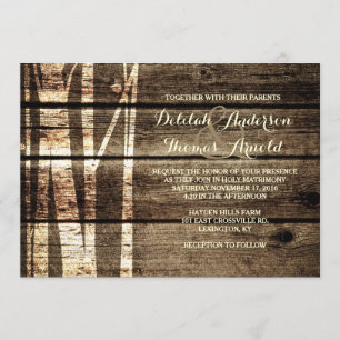 Rustic Barn Wood Birch Trees Winter Wedding Invite