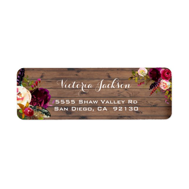 Rustic Barn Wood Boho floral address label (Front)