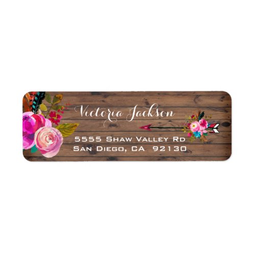 Rustic Barn Wood Boho floral address label