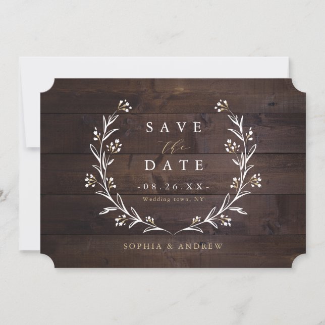 Rustic Barn Wood Boho Floral Country  Save The Date (Front)