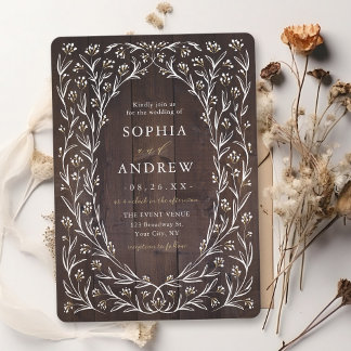 Rustic Barn Wood Boho Floral Country Wedding Invitation