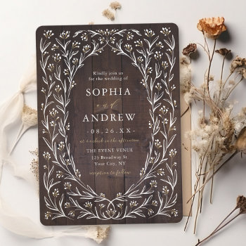 Rustic Barn Wood Boho Floral Country Wedding Invitation by AvaPaperie at Zazzle
