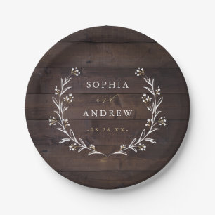 Rustic Barn Wood Boho Floral Country Wedding Paper Plates