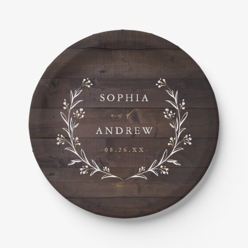 Rustic Barn Wood Boho Floral Country Wedding Paper Plates