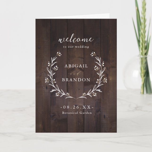 Rustic Barn Wood Boho Floral Country Wedding Program (Front)