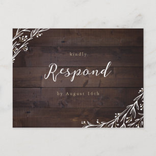 Rustic Barn Wood Boho Floral Country Wedding RSVP Postcard
