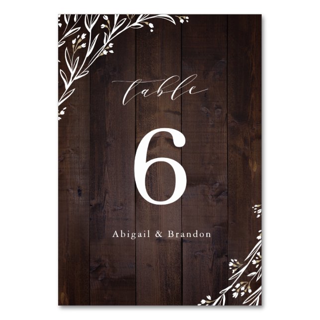 Rustic Barn Wood Boho Floral Country Wedding Table Number (Front)
