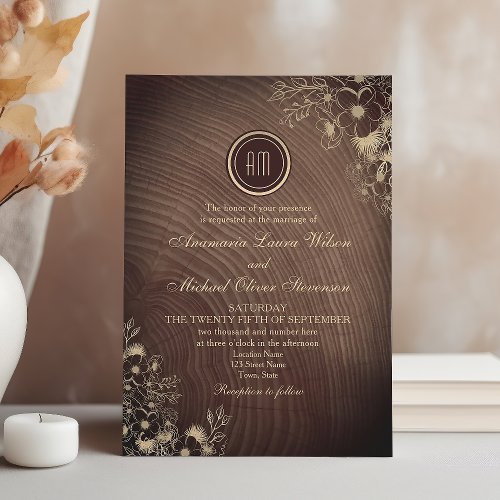 Rustic Barn Wood Boho Floral Wedding Invitation