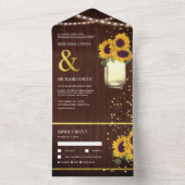 Rustic Barn Wood Boho Mason Jar Sunflowers Wedding All In One Invitation (Inside)