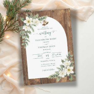 Rustic Barn Wood Botanical Arch Winter Wedding Invitation