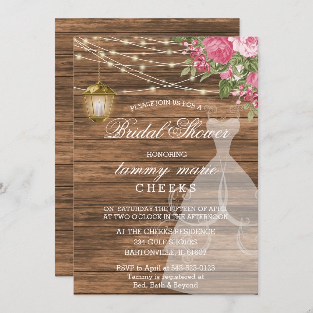 Rustic Barn Wood Bridal Shower - Mauve Pink Invitation (Front/Back)