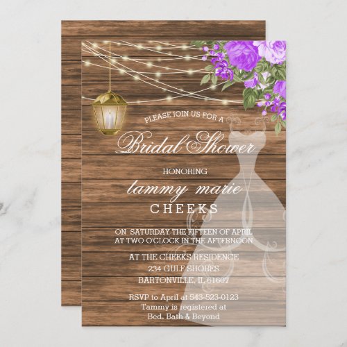 Rustic Barn Wood Bridal Shower _ Purple Invitation