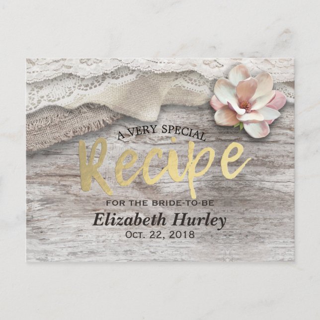 Rustic Barn Wood Burlap Lace Floral Bridal Shower Invitation Postcard (Front)