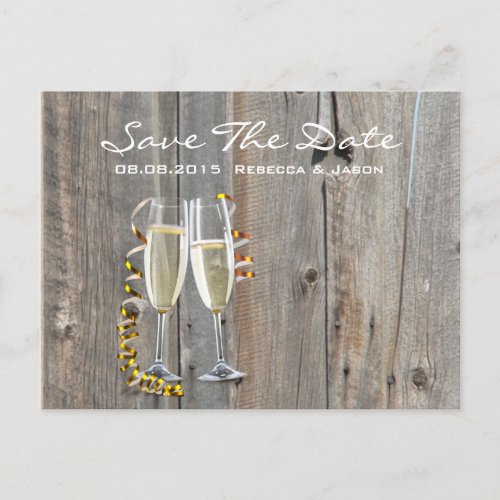 rustic barn wood champagne western country wedding announcement postcard