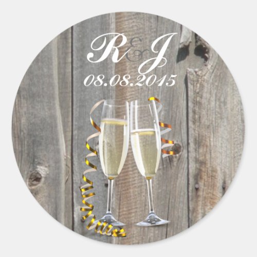 rustic barn wood champagne western country wedding classic round sticker