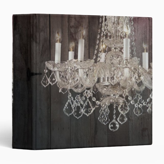 Rustic barn wood chandelier wedding binder (Front/Spine)