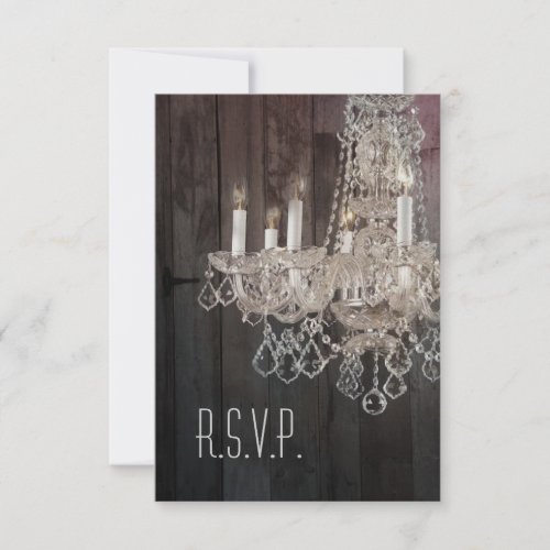 Rustic barn wood chandelier wedding RSVP response