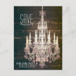 Rustic Barn Wood Chandelier Wedding Save The Date Announcement Postcard at Zazzle