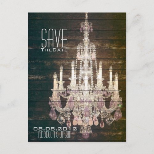 Rustic Barn Wood Chandelier wedding save the date Announcement Postcard