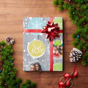 Rustic Barn Wood Christmas Family Photos Wrapping Paper