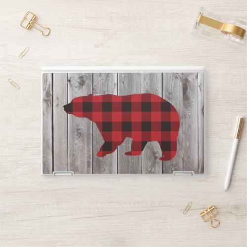 rustic barn wood christmas red buffalo plaid bear HP laptop skin