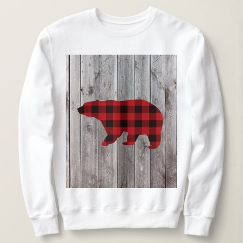 rustic barn wood christmas red buffalo plaid bear sweatshirt