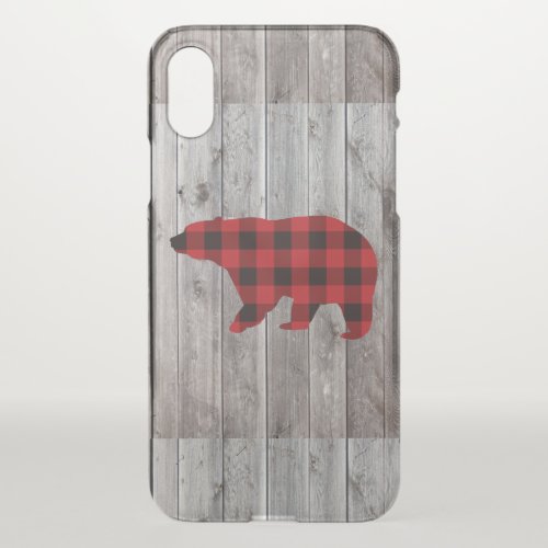 rustic barn wood christmas red buffalo plaid bear iPhone XS case