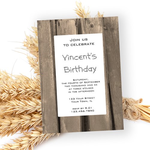 Rustic Barn Wood Country Birthday Party Invitation