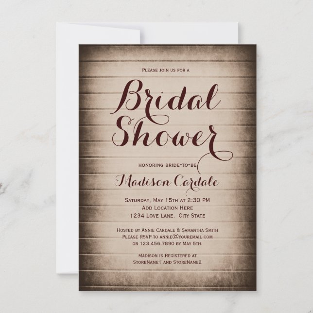 Rustic Barn Wood Country Bridal Shower Invitations (Front)