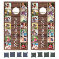 Rustic Barn Wood Country Family Photo Collage Name Cornhole Set