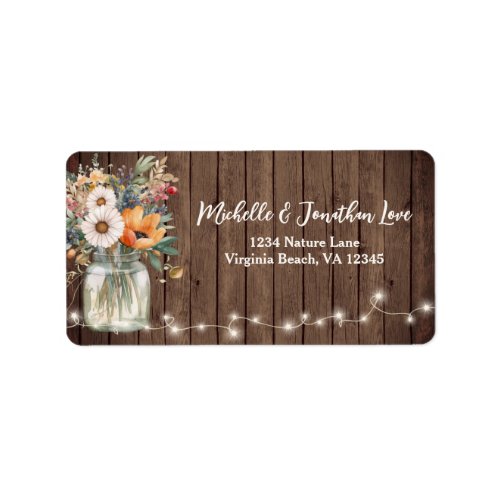 Rustic Barn Wood Country Floral Wedding Address Label