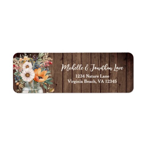 Rustic Barn Wood Country Floral Wedding Address Label