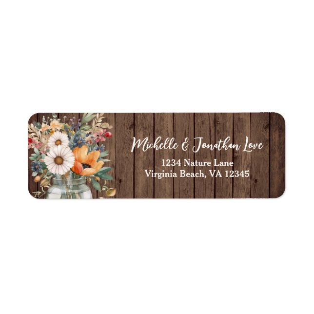 Rustic Barn Wood Country Floral Wedding Address Label (Front)