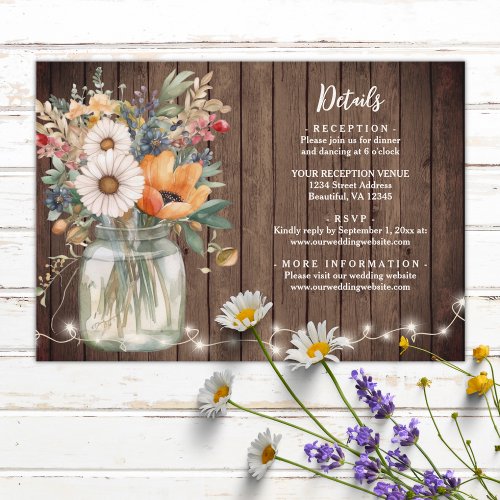 Rustic Barn Wood Country Flowers Wedding Details Enclosure Card