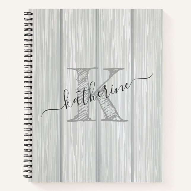 Rustic Barn Wood Country Monogrammed Notebook (Front)