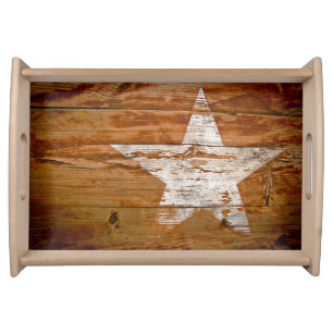 Rustic Barn Wood Country Painted Star Serving Tray
