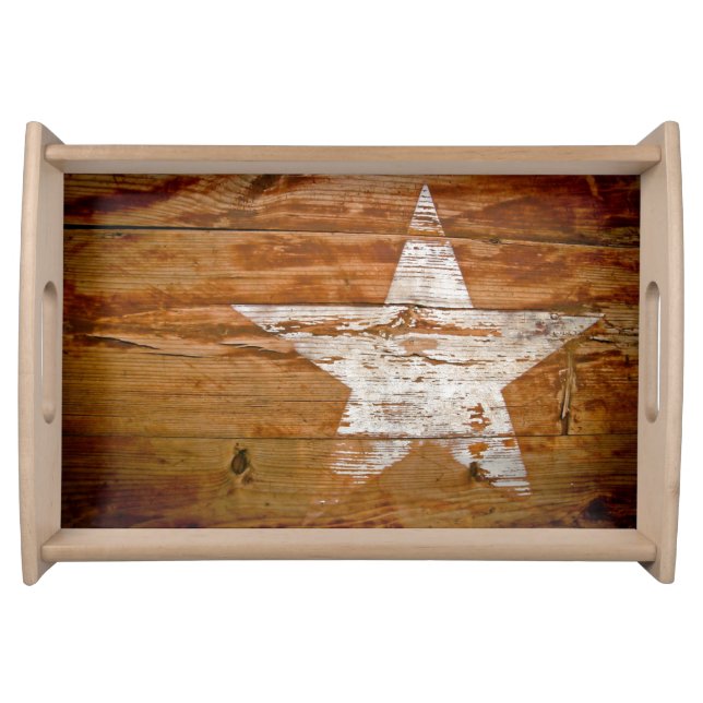 Rustic Barn Wood Country Painted Star Serving Tray (Front)