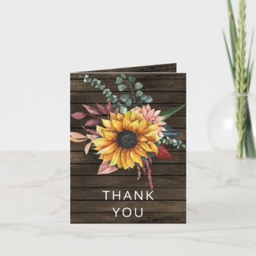 Rustic Barn Wood Country Sunflowers Thank You Invitation