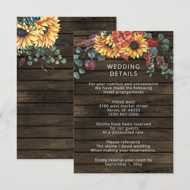 Rustic Barn Wood Country Sunflowers Wedding Enclosure Card (Front/Back)