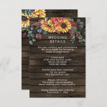 Rustic Barn Wood Country Sunflowers Wedding Enclosure Card